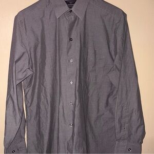 Dockers Men’s Button Up Dress Shirt Dark Gray Collared Long Sleeve‎ Size M 32-33